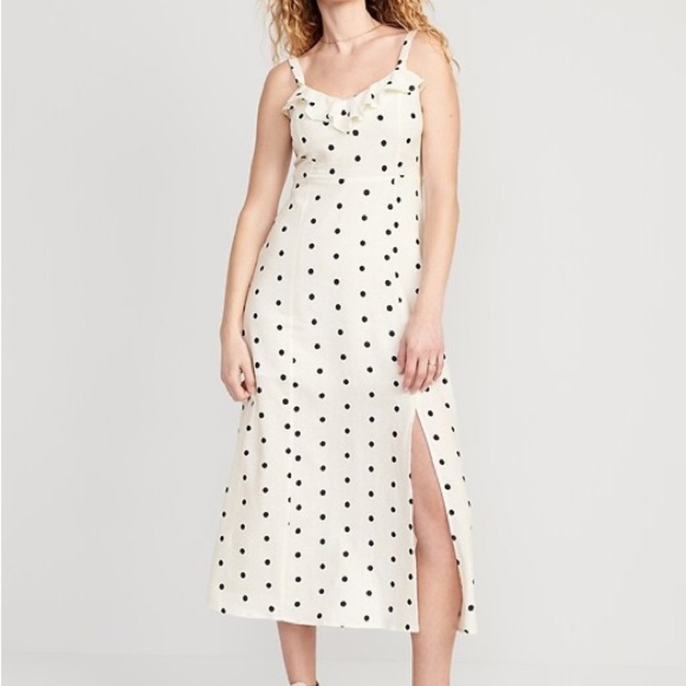 Old Navy Fit & Flare Linen-Blend Ruffle-Trimmed Maxi Cami Dress